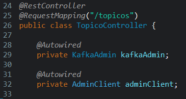 Print screen da tela do Eclipse exibindo a injeção de dependência do objeto adminClient