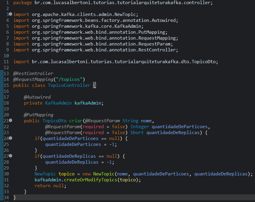 Print screen da tela do Eclipse exibindo a classe TopicoController