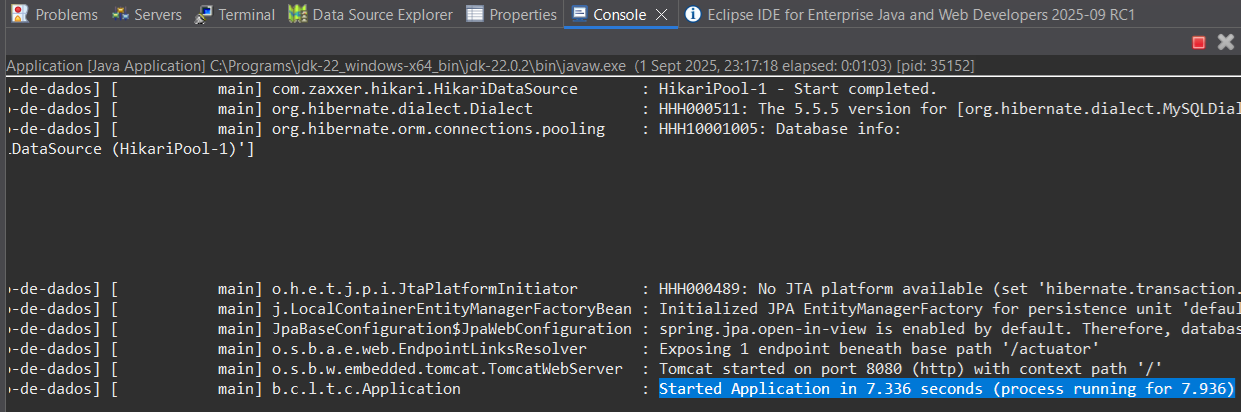 Print screen da tela do Eclipse exibindo o console