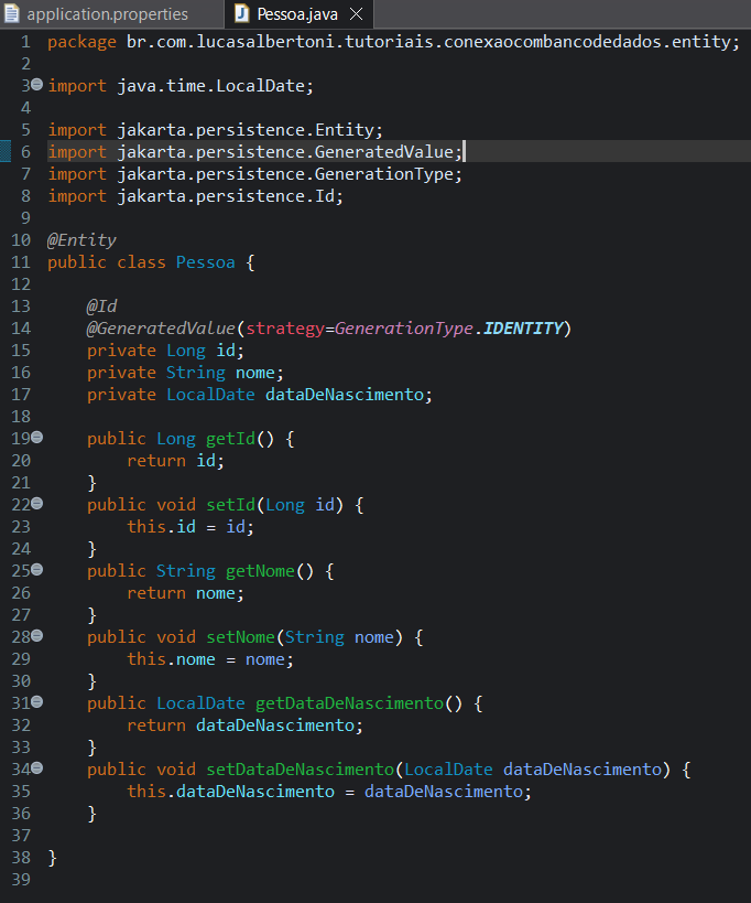 Print screen da tela do Eclipse gerando gets e sets