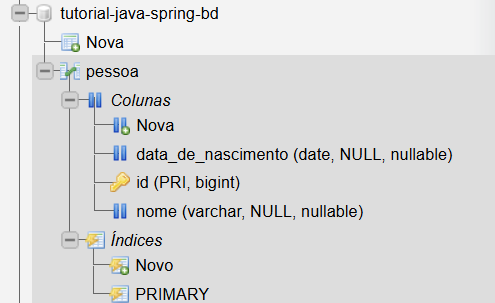 Tela do PhpMyAdmin exibindo a tabela pessoa