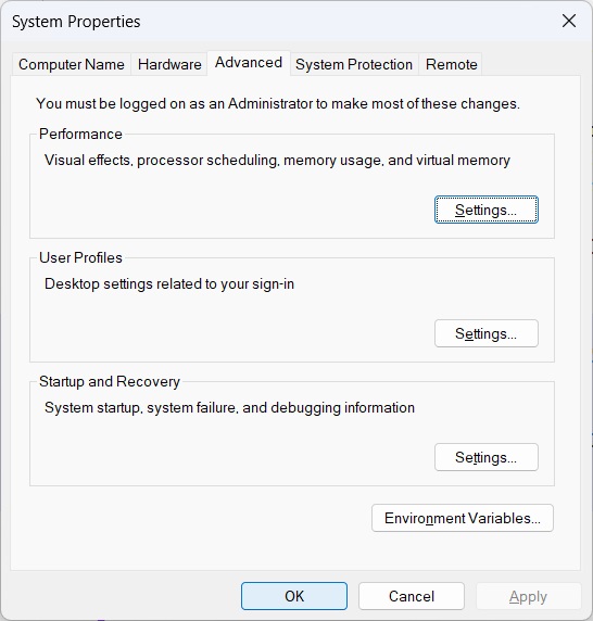 Print screen da tela de nova variável de ambiente.