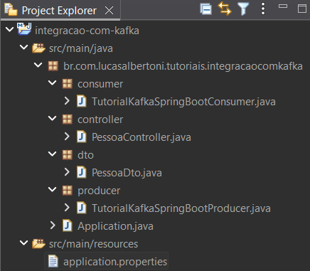 Print screen da tela do Eclipse exibindo a estrutura de pacotes