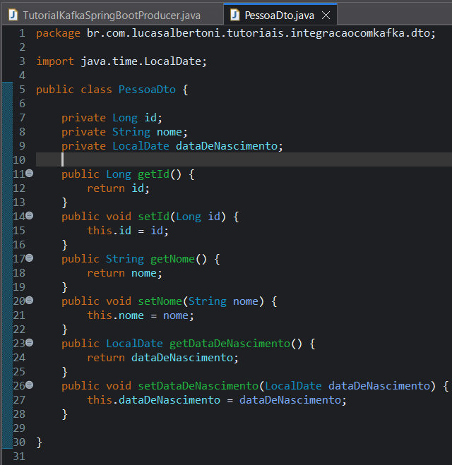 Print screen da tela do Eclipse exibindo a classe pessoa
