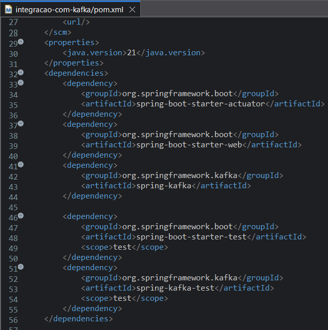 Print screen da tela do Eclipse exibindo as dependências do arquivo pom.xml