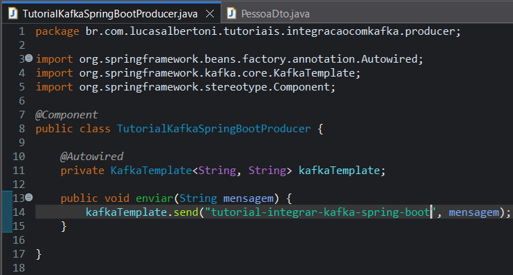 Print screen da tela do Eclipse exibindo a classe de produzir mensagens concluída