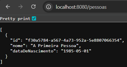 Print screen da tela do navegador Chrome com a resposta do método de consulta