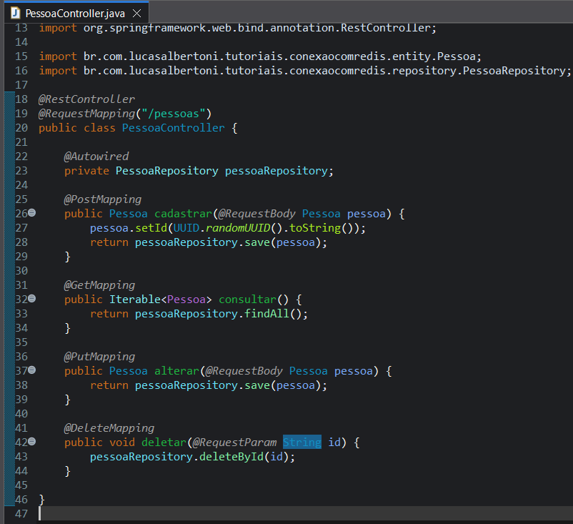 Método deletar da classe PessoaController