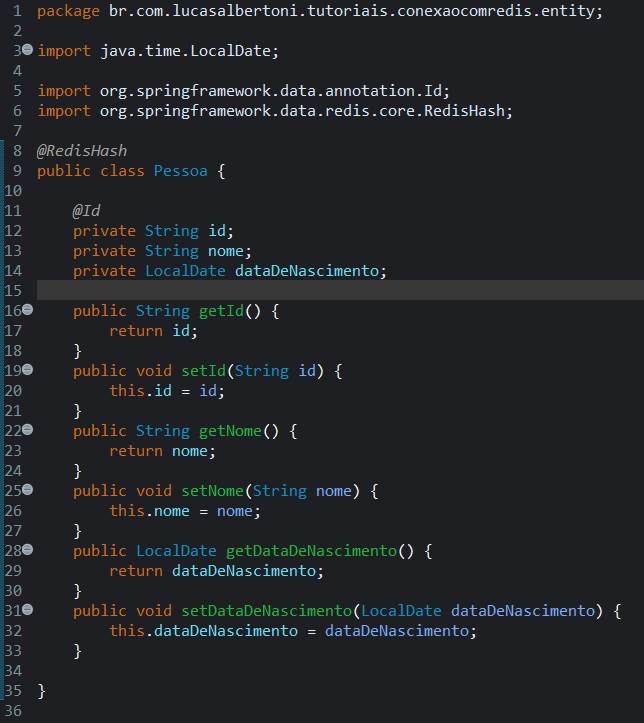 Print screen da tela do Eclipse exibindo a classe de entitidade Pessoa