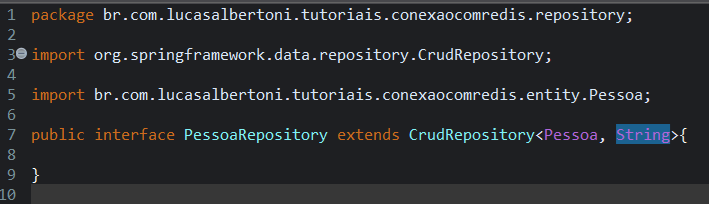Print screen da tela do Eclipse exibindo a interface da PessoaRepository