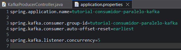 Exibindo a tela do Eclipse mostrando o conteúdo do arquivo application.properties.