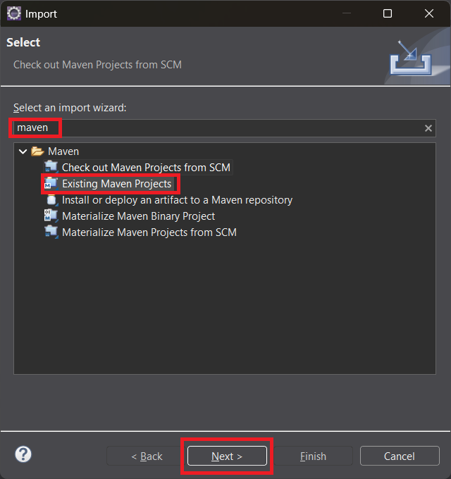 Print screen da tela de import do Maven no Eclipse