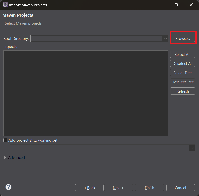 Print screen da tela de projetos do Maven no Eclipse