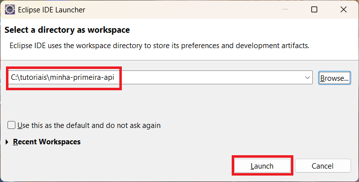 Print screen da tela do workspace do Eclipse
