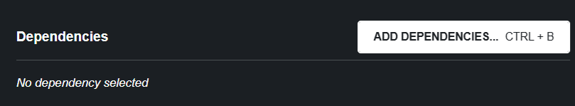 Print screen da tela do site do Spring Initializr com a tela do lado direito mostrando o botão add dependencies